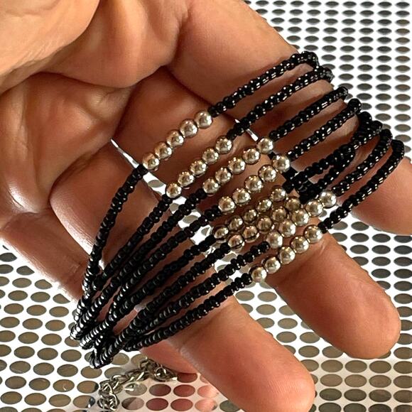 Vintage to Modern Black Silver Seed Bead Multi Strand Bracelet B#18 - Picture 2 of 8